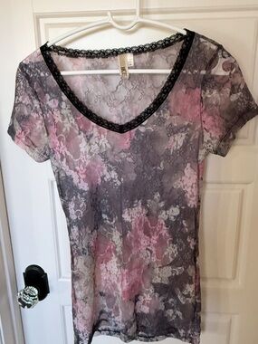 Y2K BKE Floral Lace Print Top - Medium